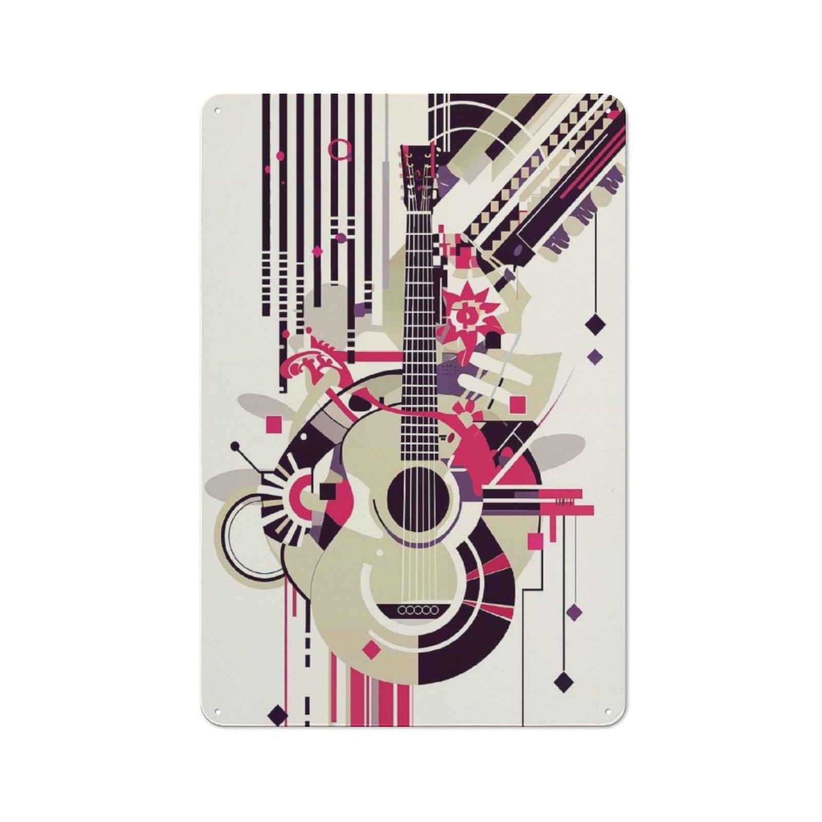 Junmoney Style-10 Shed Style Decorative Metal Plaque 30X20cm Featuring Abstract Guitar Bauhaus, Porch Wall Decor For Patio Bar, Workshop, Shed Or Kitchen