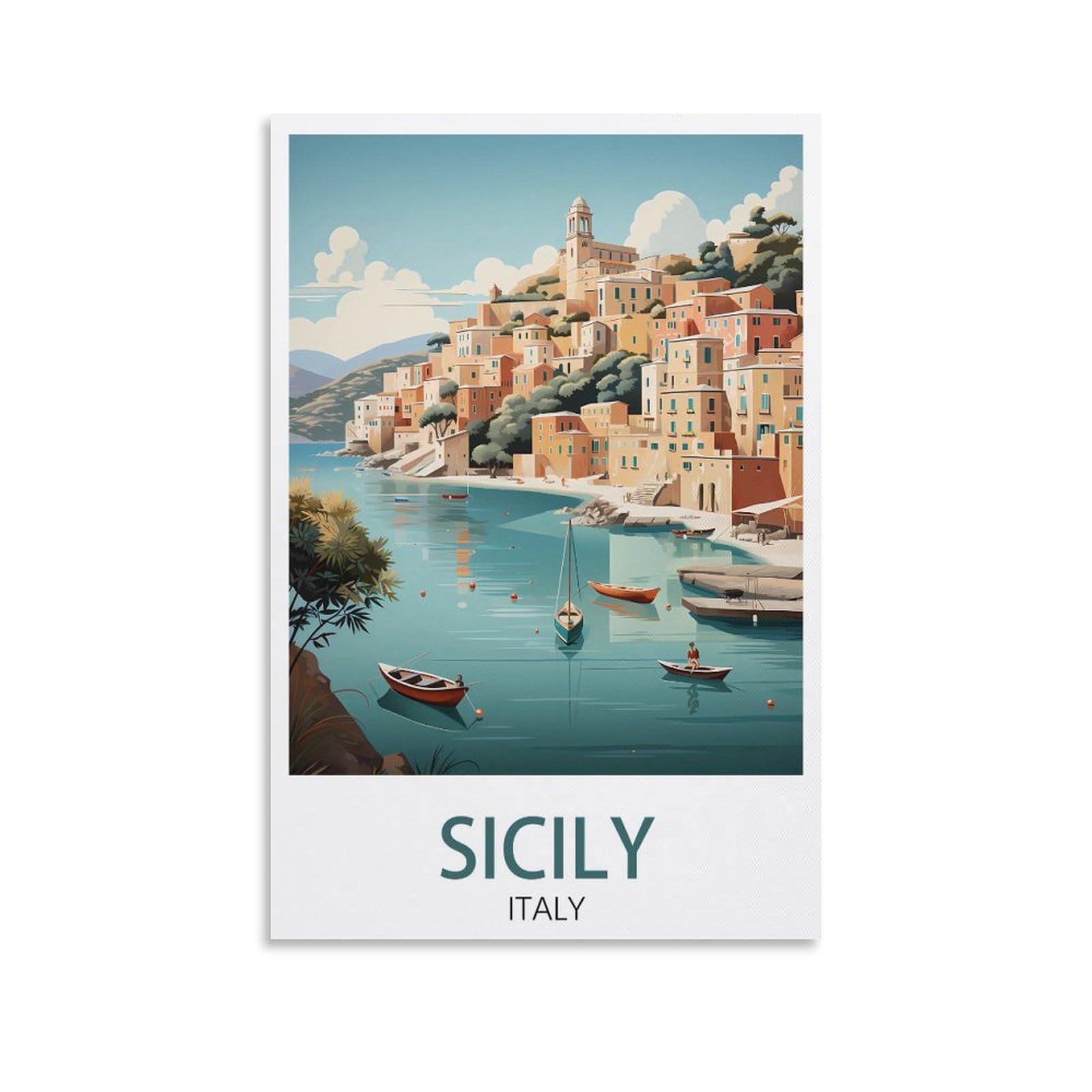 Sicily Italy Vintage Travel Poster Landscape 08x12inch(20x30cm) Canvas Wall Art Posters for Living Room Decor Paintings for Home Decor