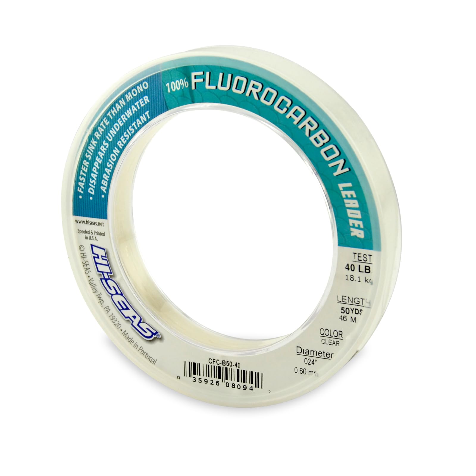 HI-SEAS 100% FLUOROCARBON Fishing LINE Leader - Clear Invisible Leader UNDETECTABLE to Fish, Fast Sinking 6LB-400LB