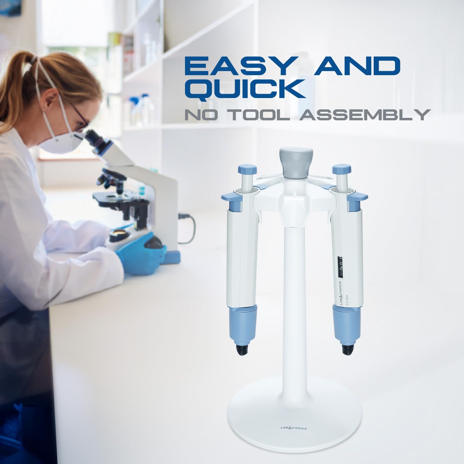 LabChoice - Soporte redondo para pipetas - Soporte de carrusel para hasta 6 micropipetas de laboratorio - Fácil montaje, base resistente - Equipo de laboratorio
