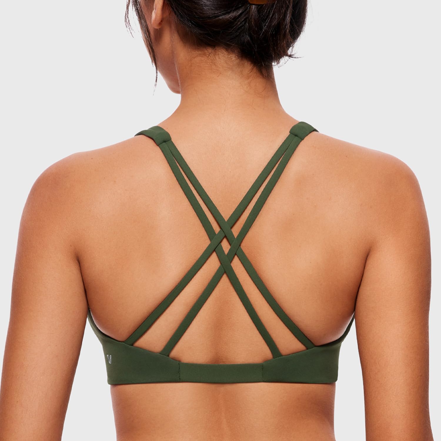 VANTONIA Womens Butterluxe Twist Front Sports Bra Deep V-Neck Crop Top Strappy Cross Back Bra with Nipple Covers-Vivi Bra - Image 2