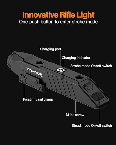 Miniatura 8 de TOUGHSOUL Linterna táctica 1450 lúmenes Picatinny Rail MLOK montada con función estroboscópica momentánea Rifle linterna (Picatinny+Mlok)
