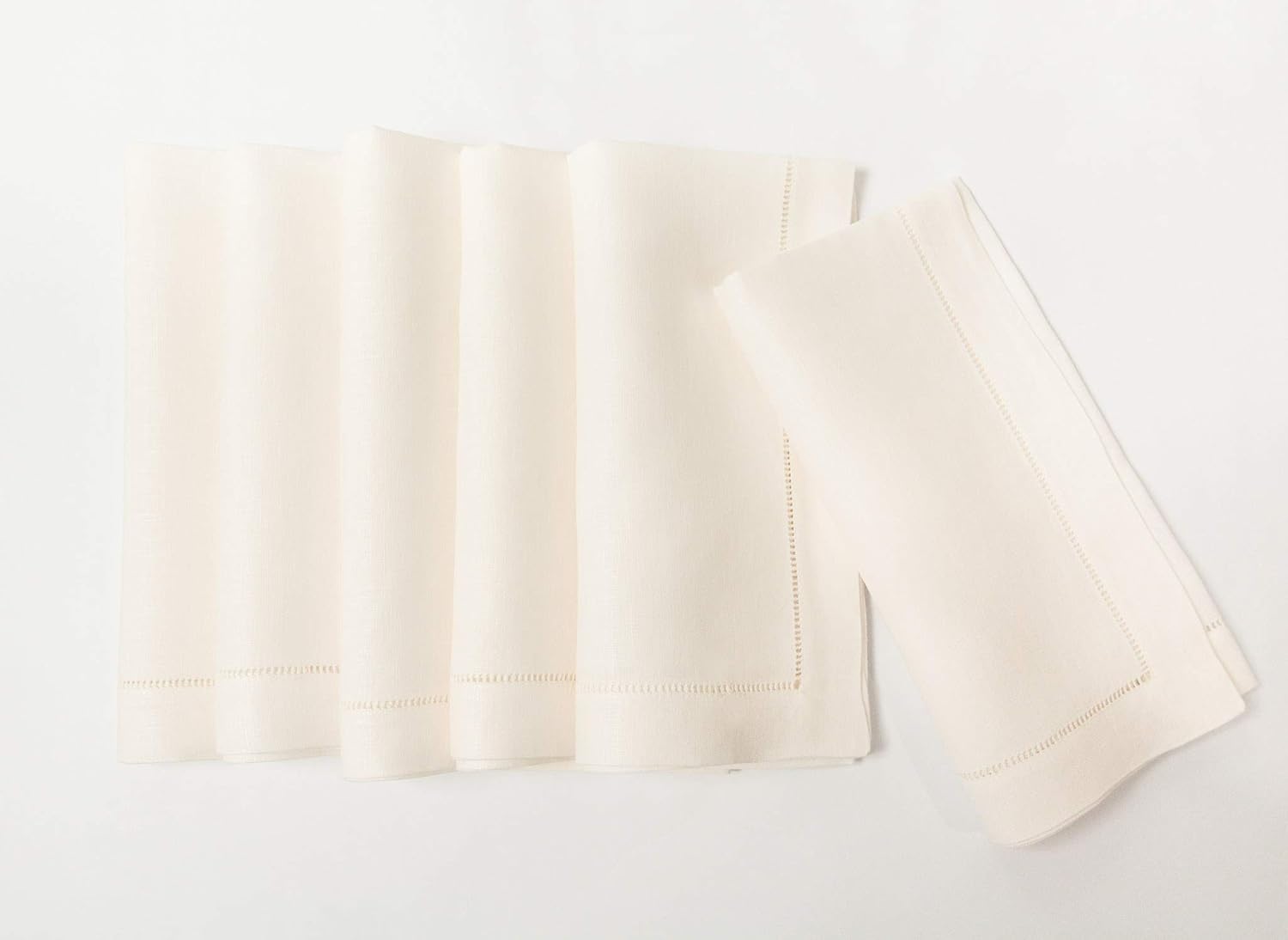 Ivory Linen Hem Stitch Dinner Napkins - Set of 6 20"x20"-Ladder hemstitch 100% Linen Cloth Napkins