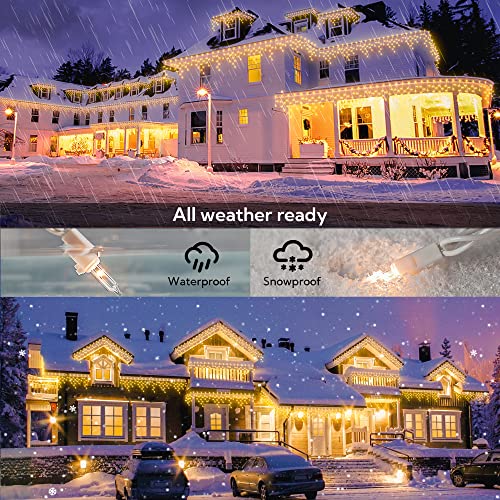 200 Christmas Icicle Lights, Warm White Clear Bulbs with 23FT Long White Wire, Professional Grade String Lights for Indoor & Outdoor,Xmas,Party, Patio, Courtyard, Window, Fence, Trees Decor - Image 4