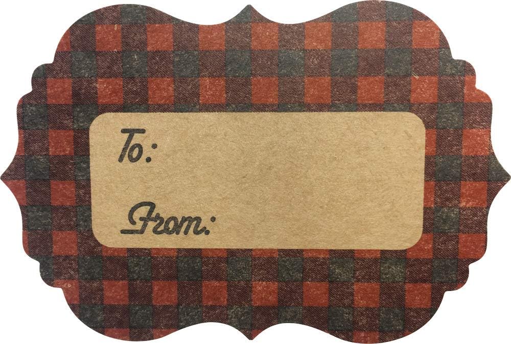 Red Buffalo Plaid Natural Kraft Gift Tags Holiday Present Stickers 2 x 3 Inch 100 Total Labels