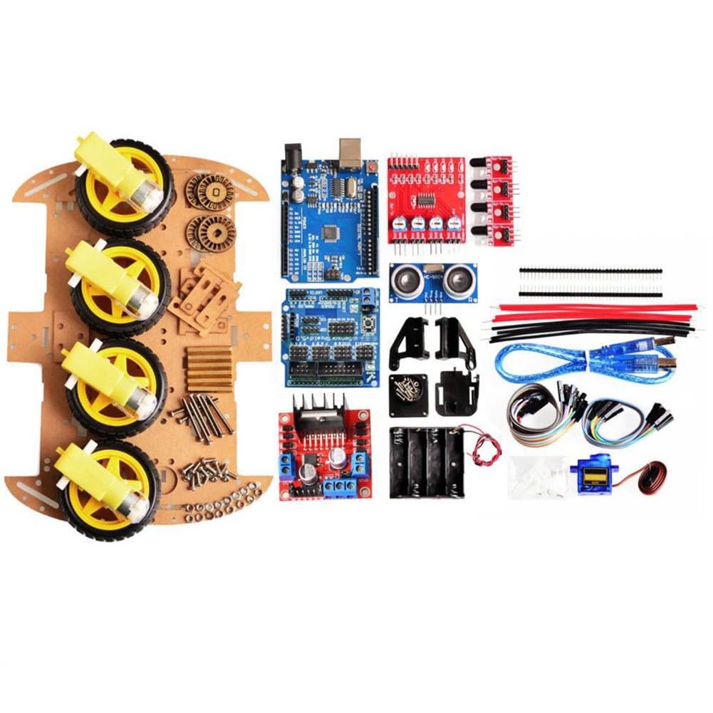 Smart Robot Car Chassis Kit 4WD per Arduino, Evitare Ostacoli & Line Tracking, con L298N Driver & Sensori, FAI DA TE Educativo STEM Progetto