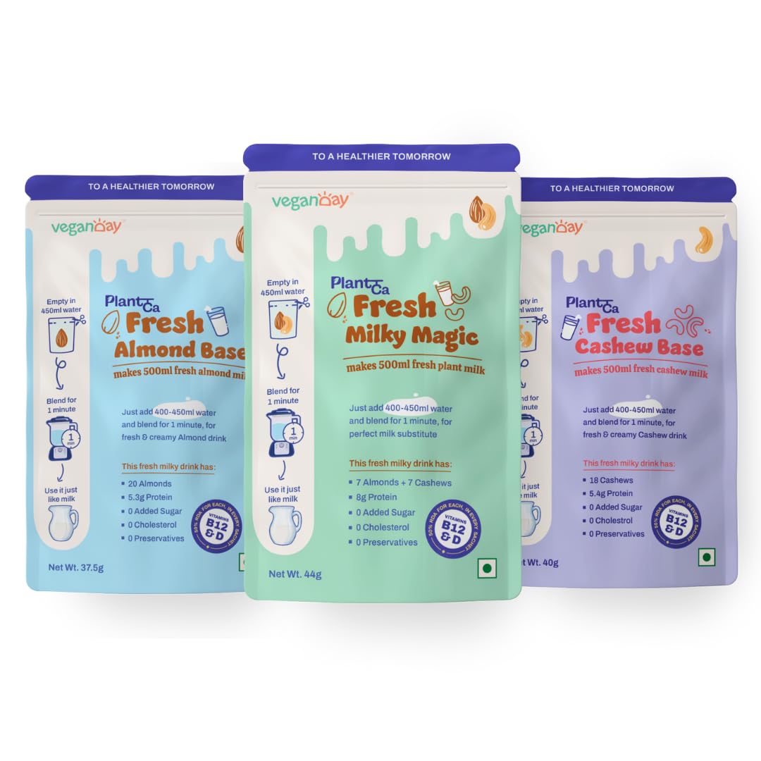 Veganday Assorted Kit | Makes Almond milk, Cashew milk & Milky Magic | Fresh, Unsweetened & Plant-Based | Just add water & blend | Dairy-free, Lactose-free | Zero added sugar, Zero Preservatives | 500ml Each, Assorted Pack of 3-image-3