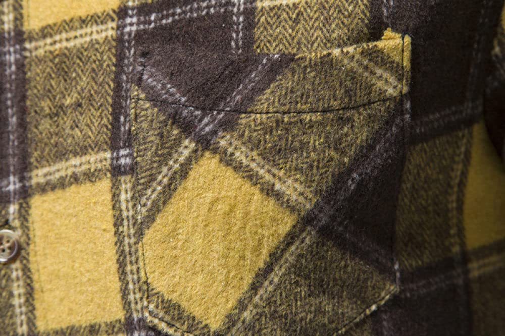 HGJH Herren Flanellhemd, Herren Langarm Flanellhemd Thermohemd Kariert Gelb Hemd Button-Down Baumwolle Holzfäller Bequem Karo Hemdjacke Lässiges Arbeitshemd Für Herren Jungen
