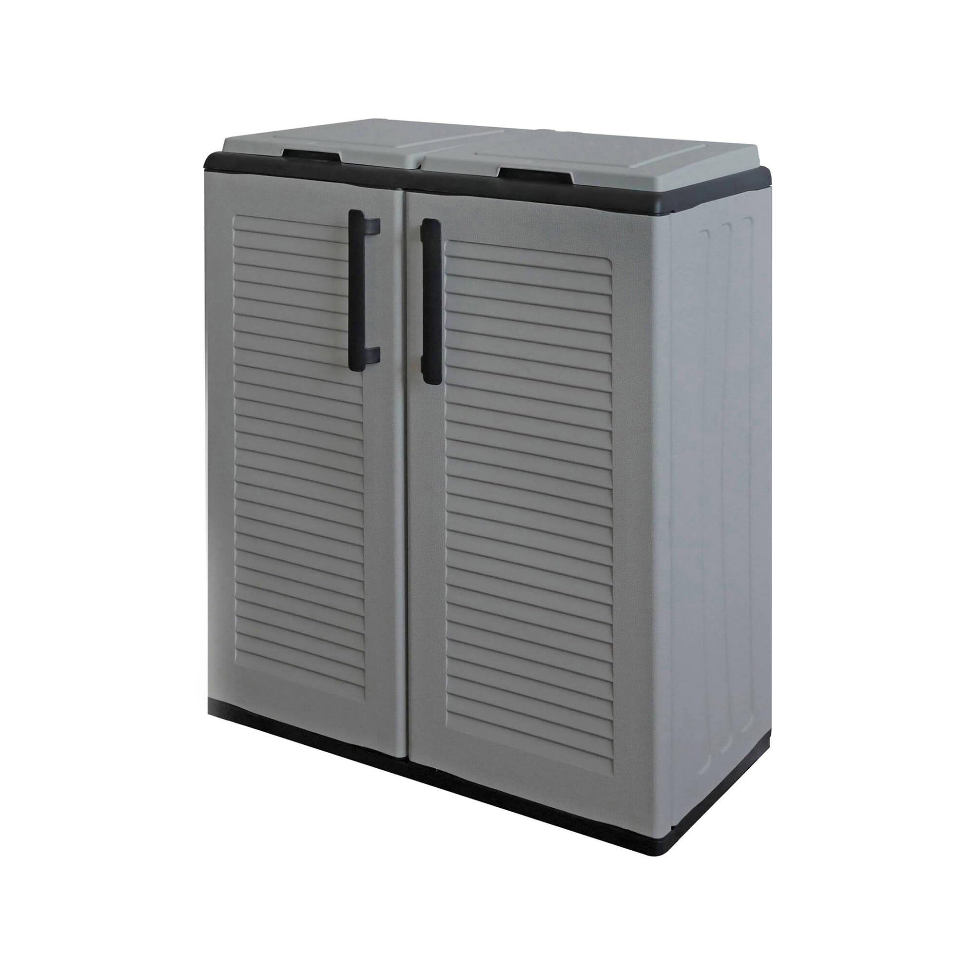 Dmora - Pattumiera Aarschot, Cestino portarifiuti, Bidone per raccolta differenziata 2 ante, 100% Made in Italy, 68x37h84 cm, Grigio e Nero, Finitura righe