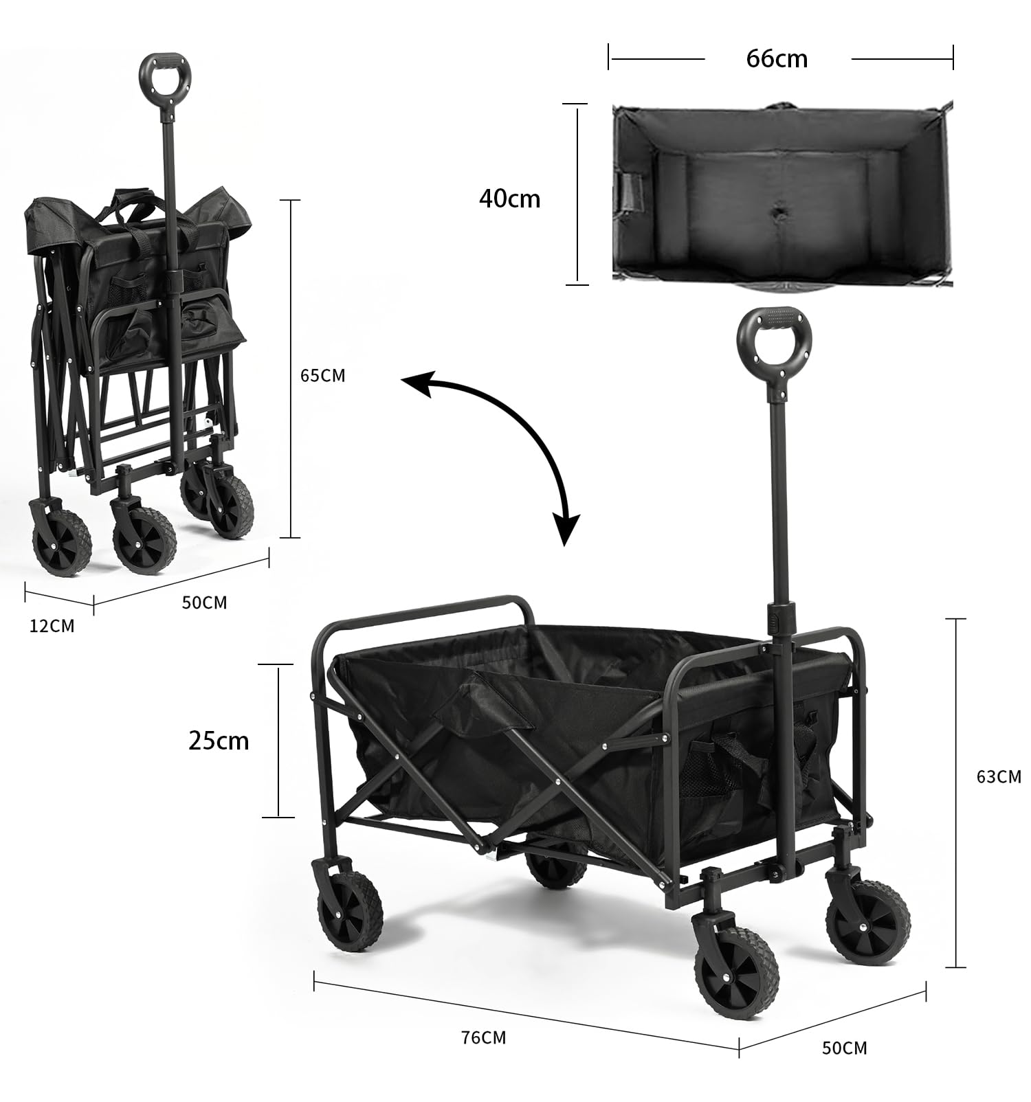 Carrito Plegable de Carga con Ruedas, Carro de Transporte Compacto y Ligero, Ideal para Compras, Playa,Jardín y Camping, Manillar Ajustable y Gran Capacidad, Fácil de Guardar (Ruedas estrechas)
