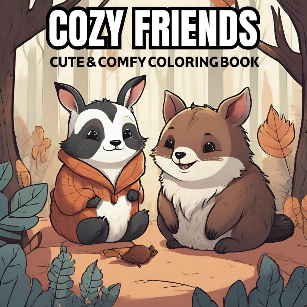 Cozy Friends: Coloring Book for Adults and Teens: Featuring Super Cute Animal Characters with Easy and Simple Designs for Relaxation