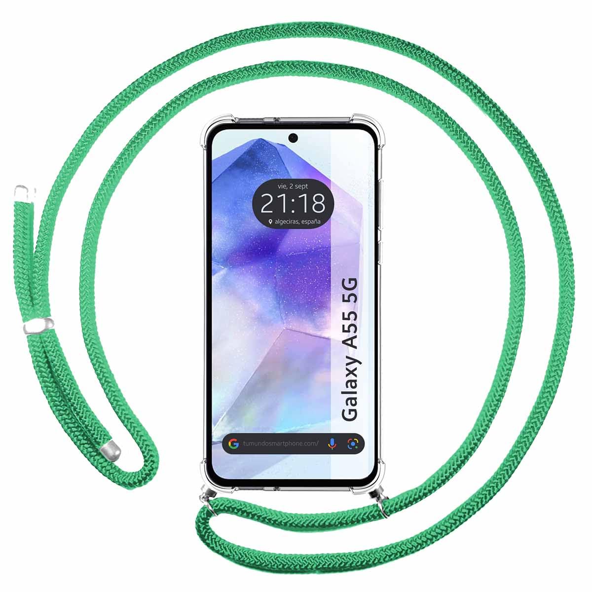 Tumundosmartphone Transparent Hanging Case for Samsung Galaxy A55 5G with Water Green Cord