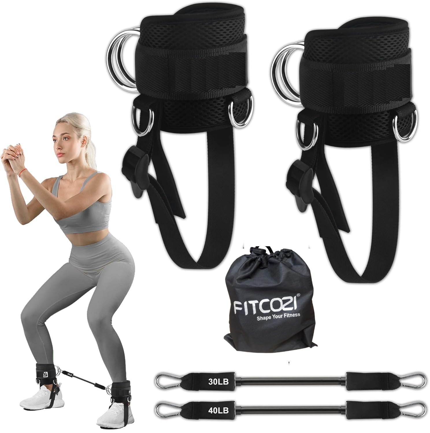 fitcozi Glute Ankle Resistance Bands with Cuffs,Ankle Bands for Working Out,Butt Glutes Workout Equipment,Adjustable Comfort fit Neoprene,Leg Resistance Bands for Women & Men Fitness Equipment (Black)-picture-31