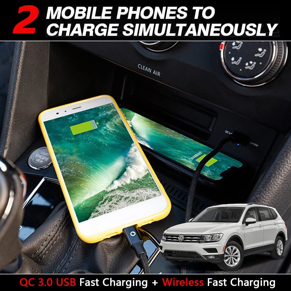 Caricatore Wireless Auto per VW Tiguan 2018 2019 2020 2021, 15W Qi Rapida Ricarica Telefono per Volkswagen Tiguan Console Centrale Pannello Accessori, Regalo per i Possessori di VW Tiguan
