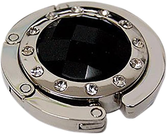 Black Onyx Crystal Surrounded by Diamonds Purse Hook Handbag Handle Caddy
