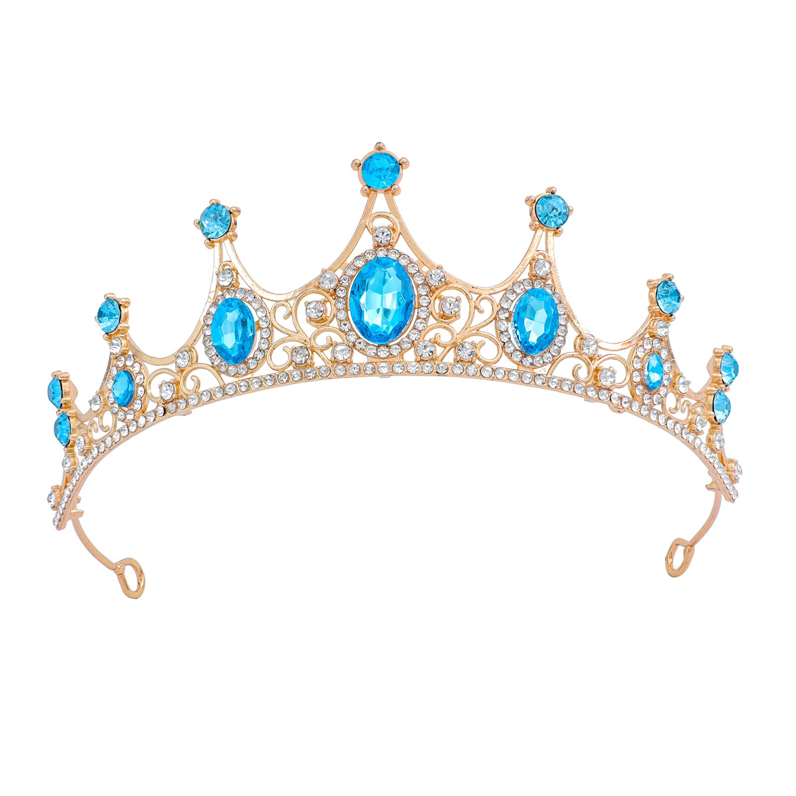 FORSEVEN Crystal Tiaras for Women Birthday Wedding Halloween Crown | Gold Lake Blue Bride Engagement Adult Crowns Bachelorette Party Gifts Amusement