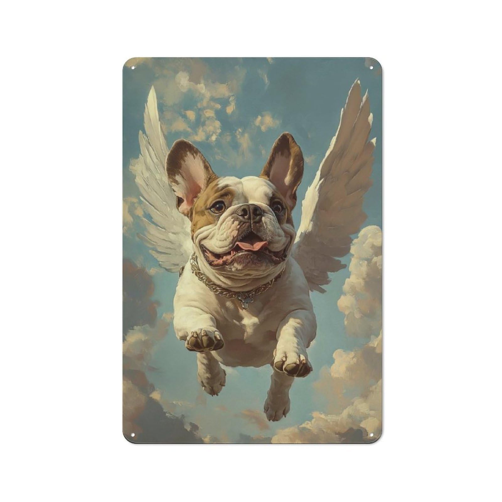 Junmoney Bulldog With Angel Wings A Tribute To A Loya L Friend Rustic Metal Plaque 30X20cm For Lounge Or Reading Corner, For Home Office, Studio And Craft Room Walls