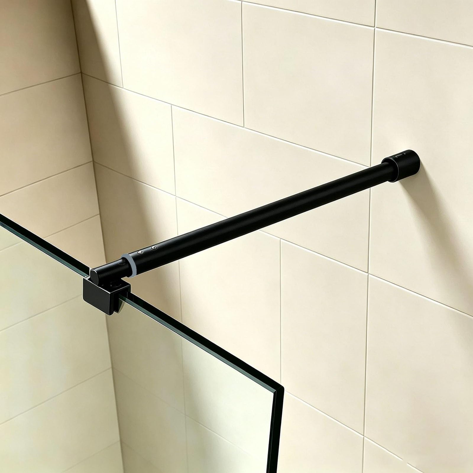 Flat-Ended Shower Glass Support Rod, 304 Stainless Steel Glass-to-wall Shower Door Stabilizer Bar for 1/3" to 1/2" (8–12mm) Frameless Fixed Panels, Black(11.8in/30cm)