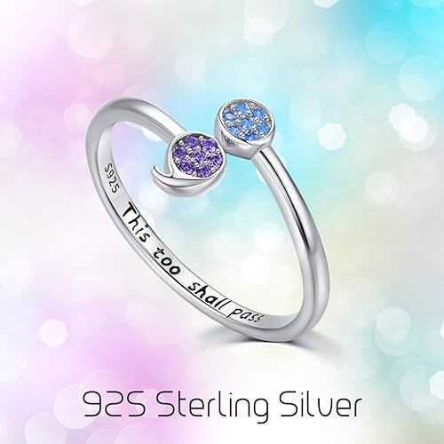 Miniatura 5 de JUSTKIDSTOY Anillo de punto y coma para mujer, de plata de ley 925, ajustable, anillo abierto para recuperación del suicidio, joyería inspiradora,