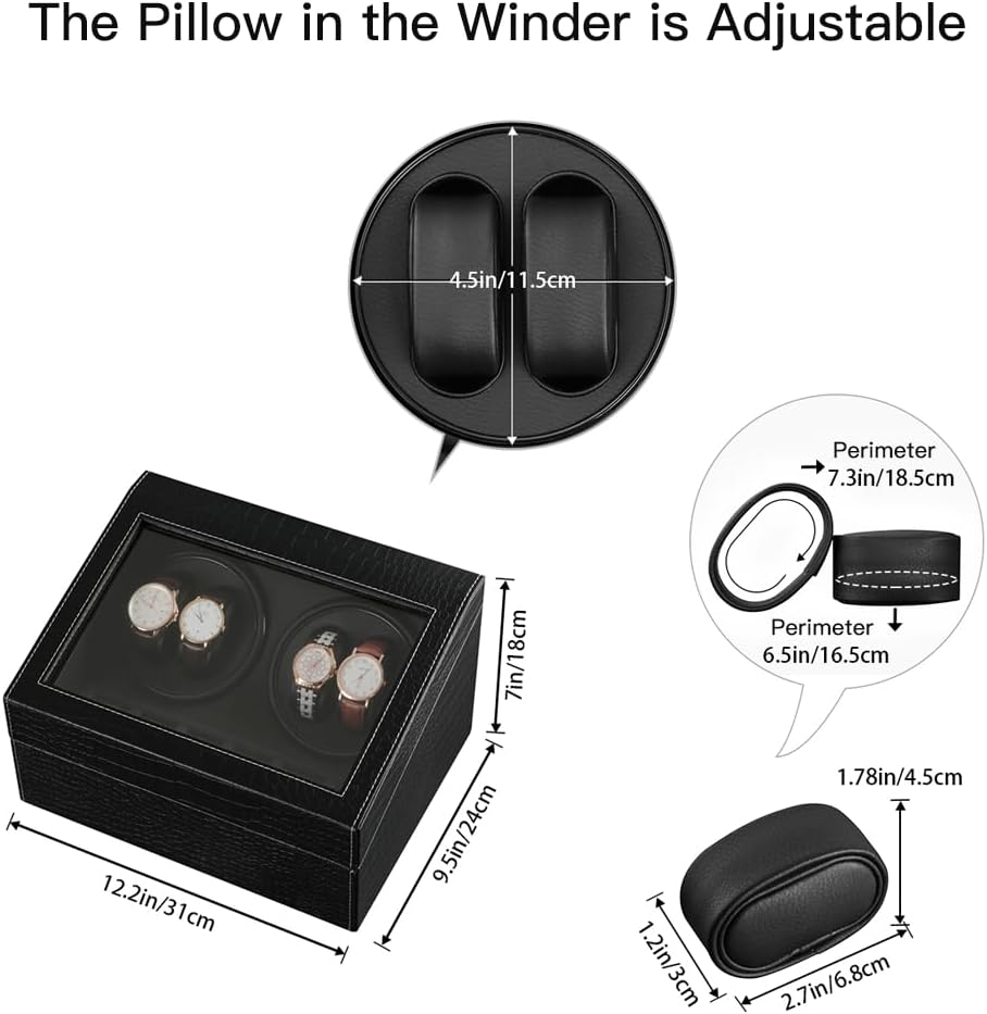 Automatic Watch Winder with 4 Quiet Japanese Motor+ 6 Display Storage Spaces,Luxury Watch Box for Man/Woman's Watches (Crocodile leather-WW103E)