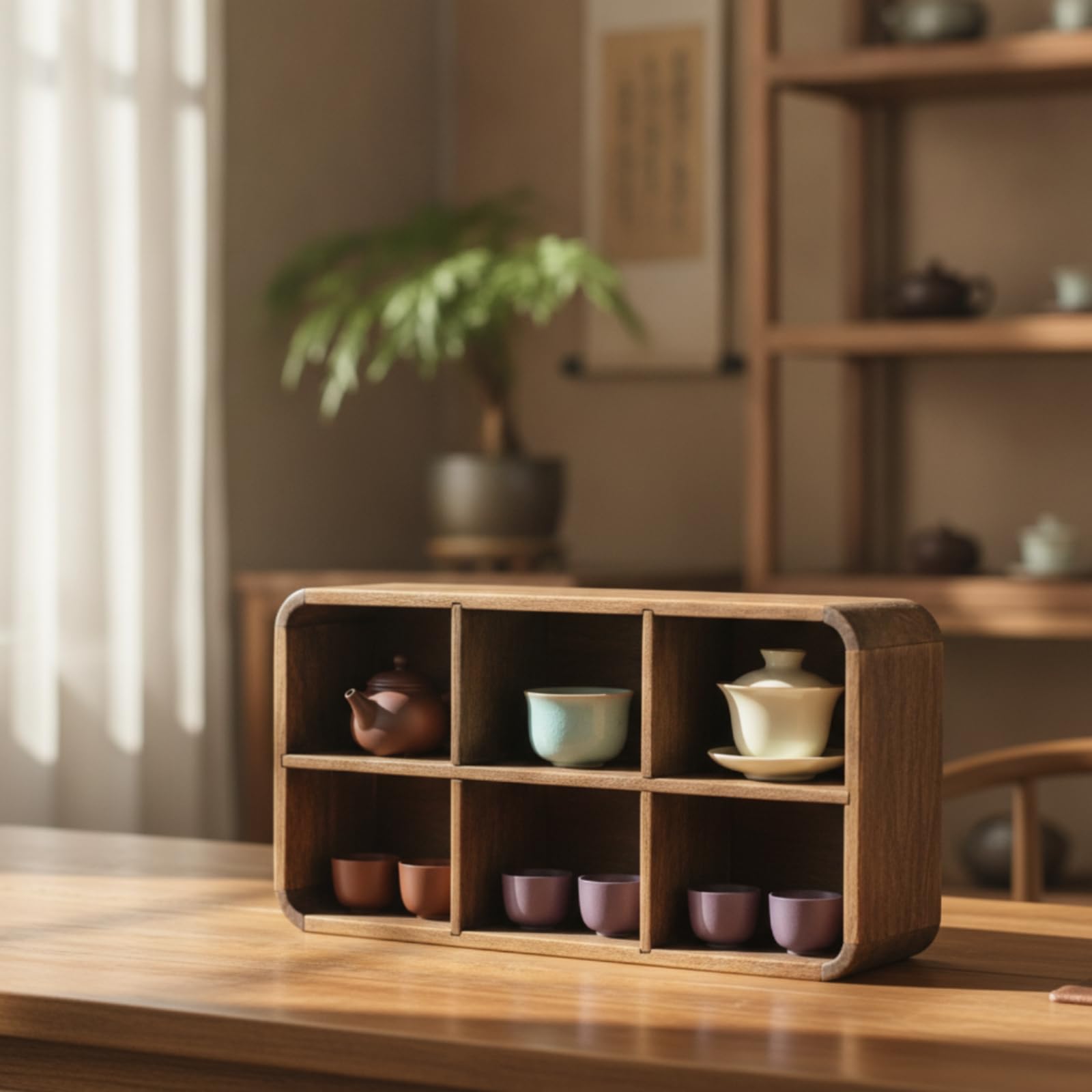 Organizador Tazas con Compartimentos Compacto Estan Resisn para Aficionados Al Té, Coleccionistas, 8 Compartimentos con Panel Trasero