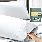 THREAD SPREAD 100% Organic Cotton Pillow Cases Set of 2 Queen/Standard Size - Soft, Cooling, Crisp & Breathable Organic Cotton Percale Weave Pillowcase for Queen Pillow (White), GOTS Certified