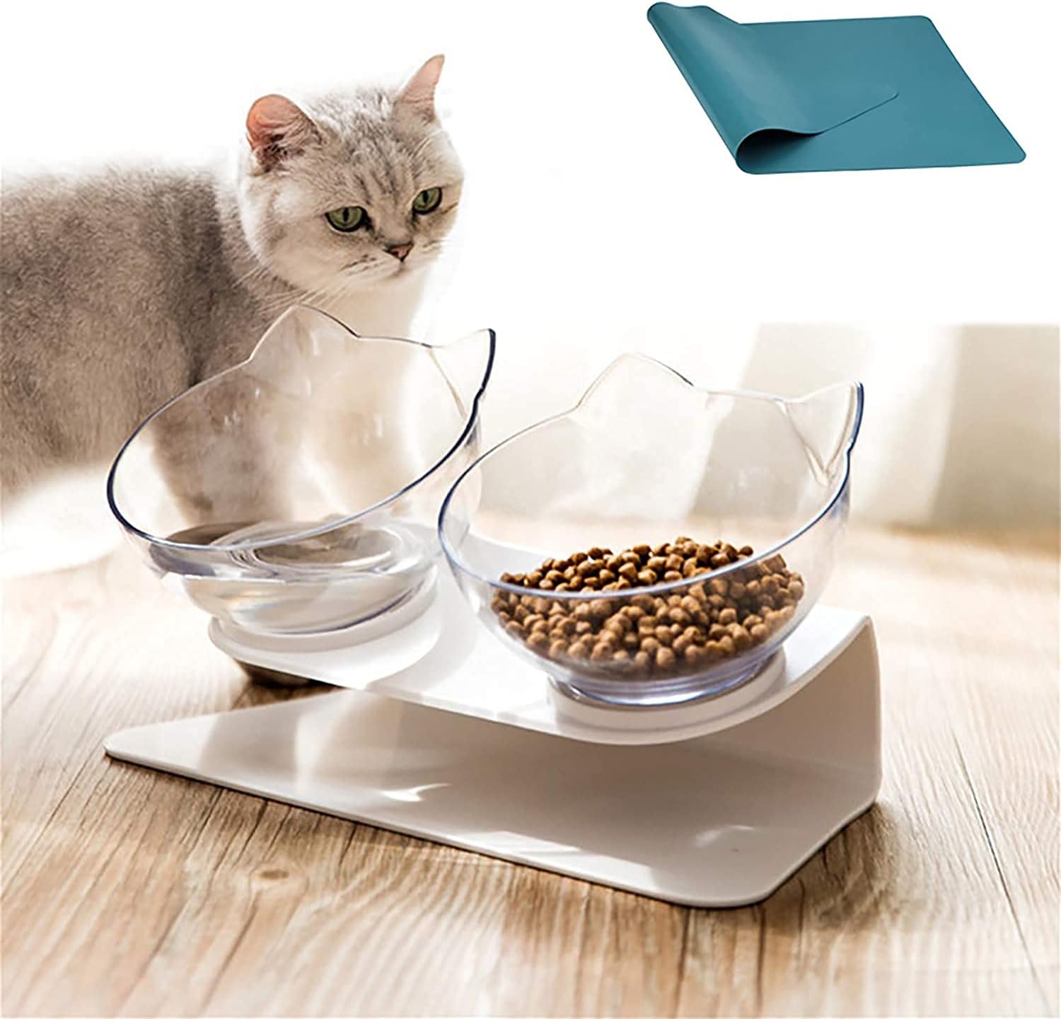 TANGSHUO 15° Elevated cat Food Bowl with Silicone pet mat