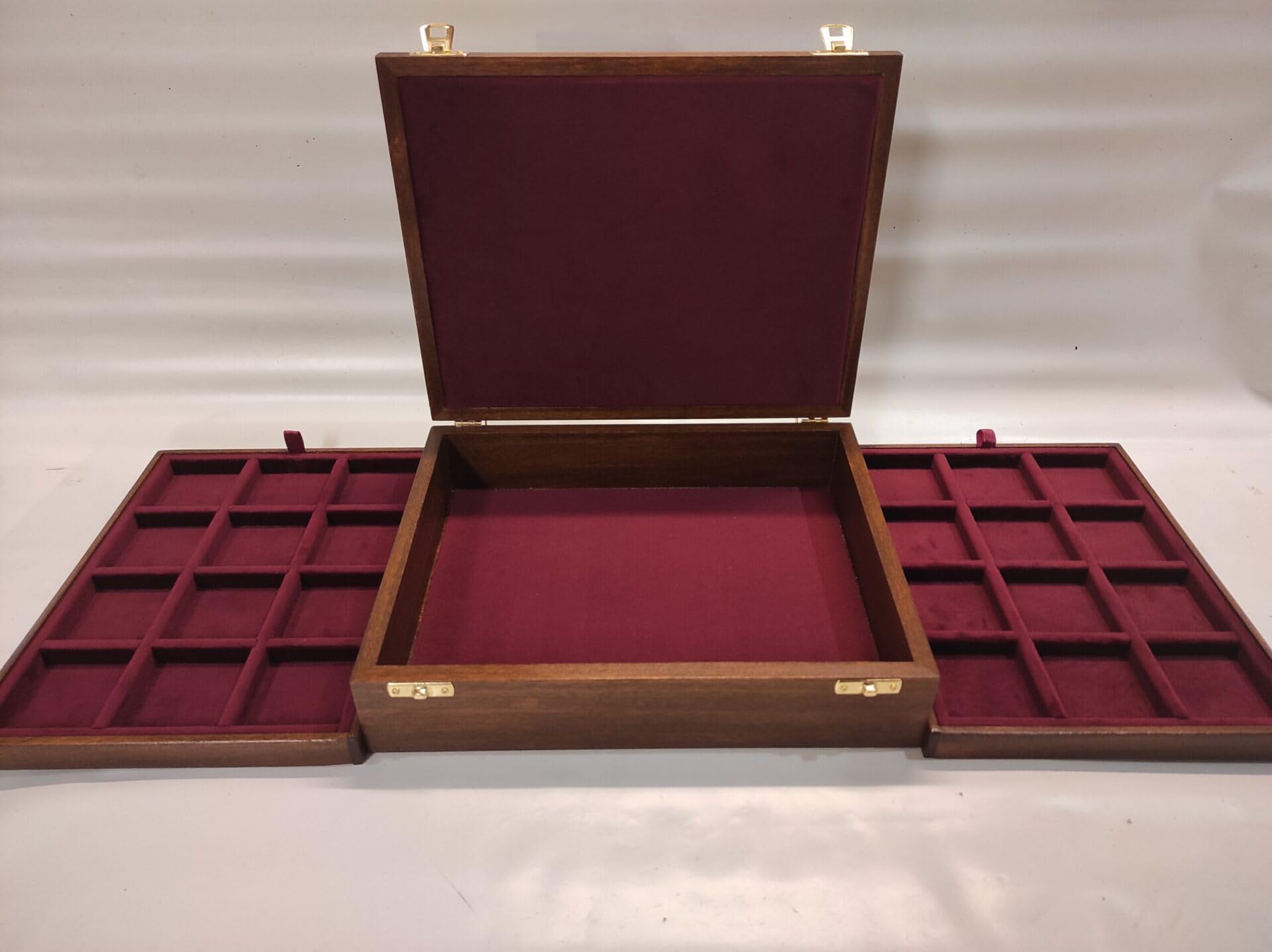 Coffret numismatique en Bois pour pièces et médailles de Collection, 2 Plateaux en Velours, Fait Main en Italie, 27x21x7 cm
