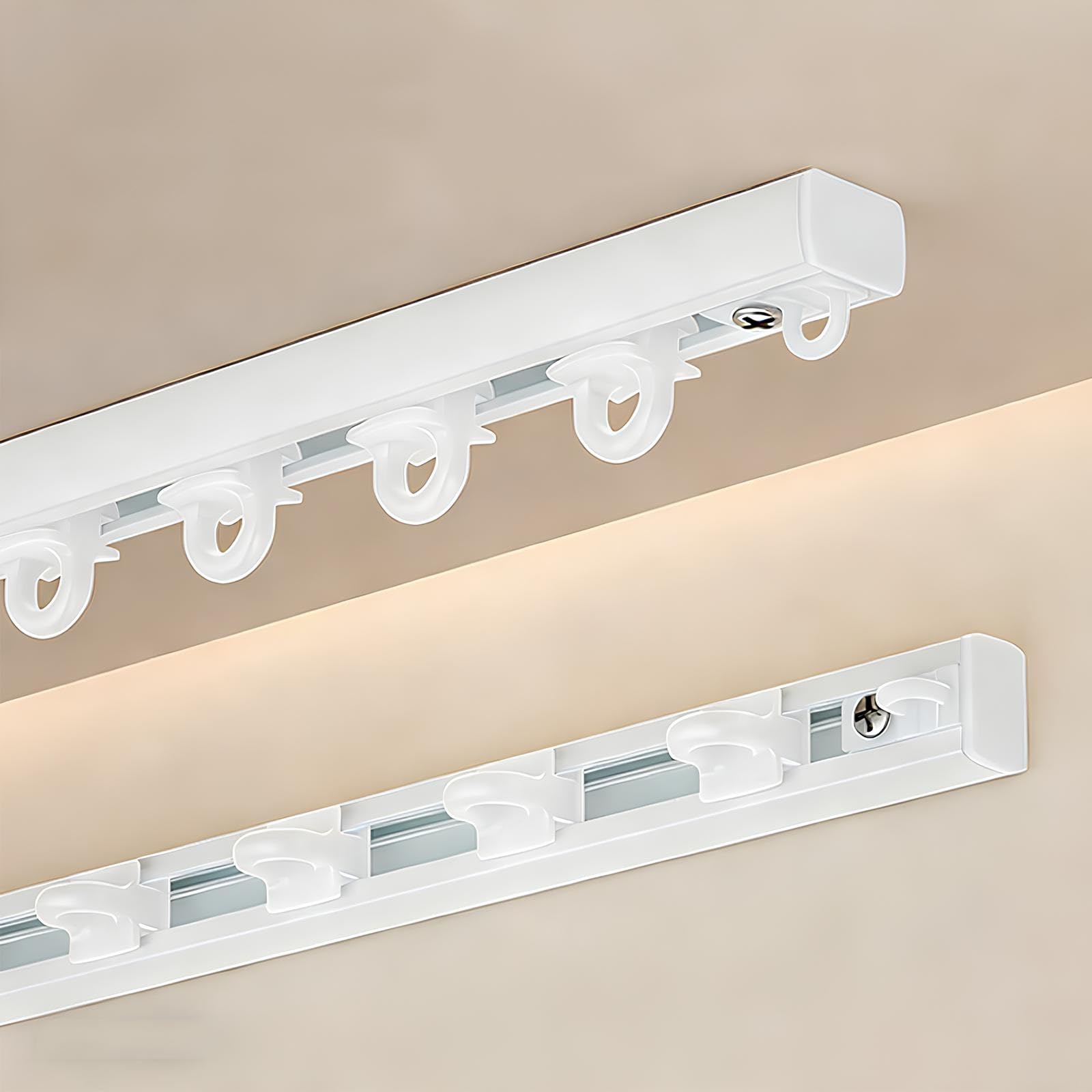 Slimline Ultra-Thin Curtain Track for Ceiling or Wall Mount, Heavy Duty Aluminium Alloy Drapery Rail, Silent Glider Tracks for Inward Opening Windows, Room Divider(White,260cm/2 * 130cm)