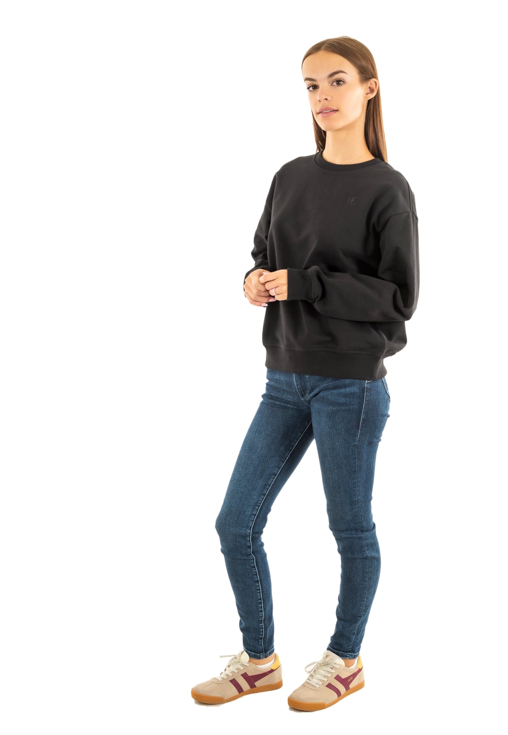 Calvin Klein Women's Black (Black) Archive Logo French Terry Crew Neck Sweatshirt, M