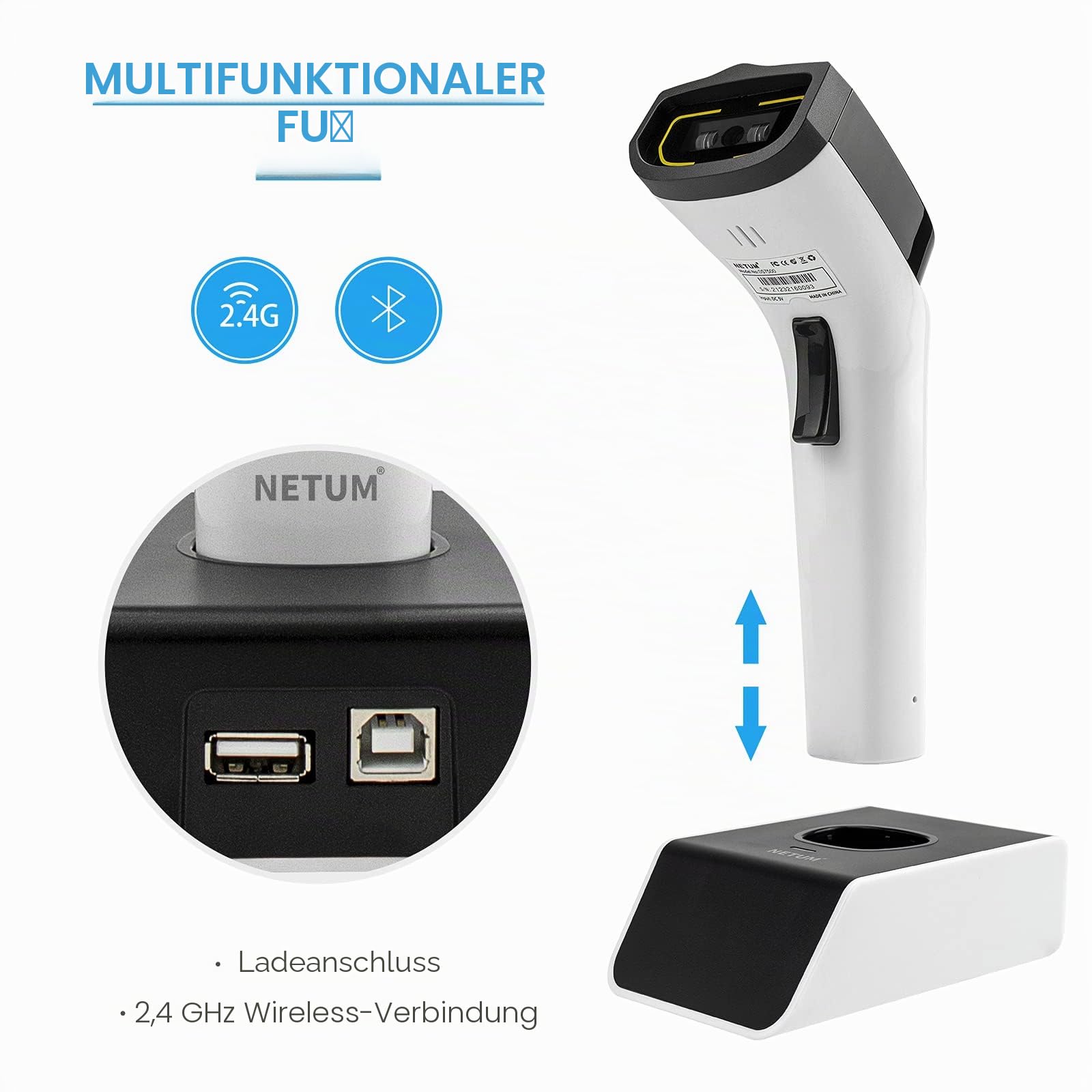 NETUM Kabelloser Hybrid-RFID-Bilder, NF-RFID-Tags-Lesegerät und 1D/2D-QR-Barcode-Scan, Verbindung über Bluetooth für das Gastgewerbesystem DS8100