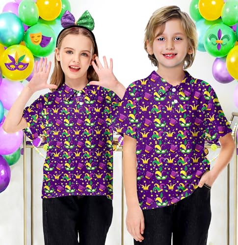 Image of AOBUTE Kids 4th of July Polo American Flag Short Sleeve Button Down Shirts Tops 3-14 Years
