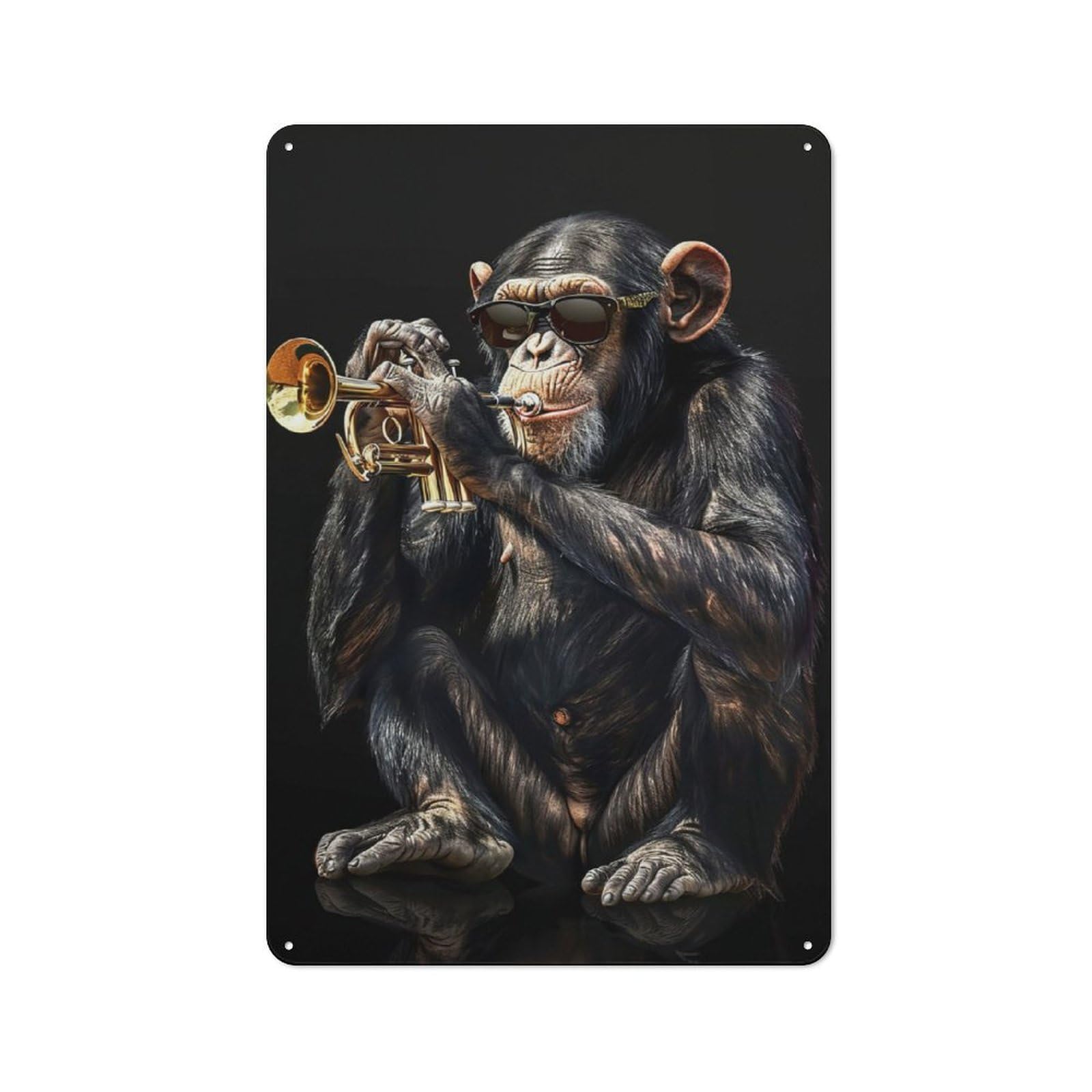 Junmoney Chimpanzee Trumpet Rustic Tin Wall Plaque 30X20cm For Guest Room Or Hallway, For Garage, Workshop And Man Cave Decoration