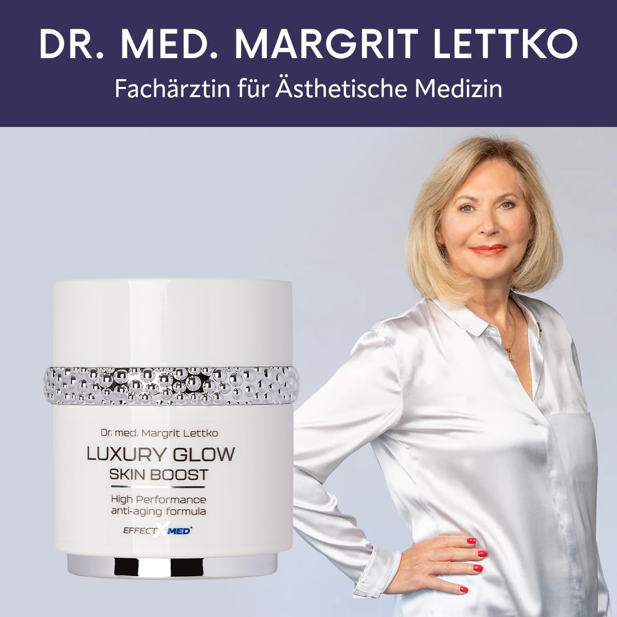EFFECTXMED – Luxury Glow Skin Boost krem przeciwzmarszczkowy 50 ml – bardzo skuteczny krem nawilżający z ekstraktami roślinnymi opracowany przez Dr. Margrit Lettko – medyczny krem do twarzy