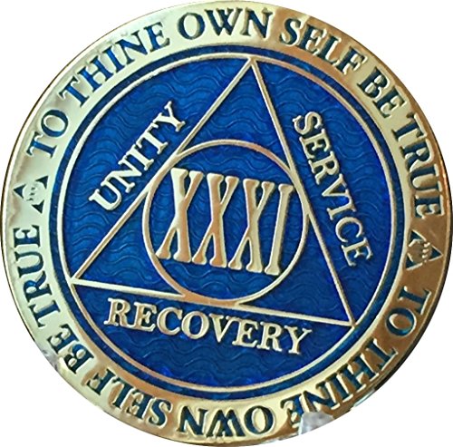Recoverychip 31 Anos Reflex Azul Banhado a Ouro AA Medalhão Alcoólicos Anônimos Chip