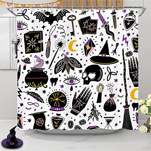 Joocar Halloween Shower Curtain Alchemy Magic Witch Witchcraft Bohemian Shower Curtain Sets, No Odor Rust Proof Grommets, Eco-Friendly, Black And White #TOP2