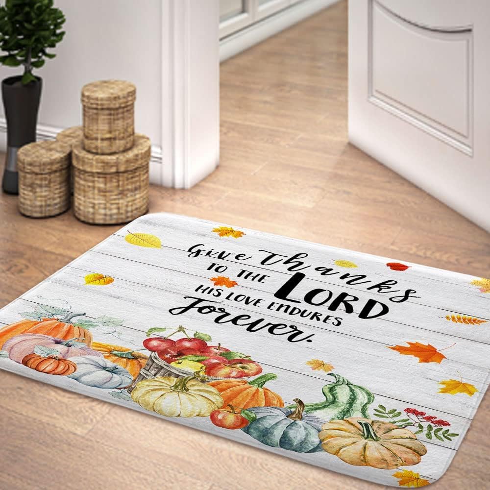 DYNH Fall Bathroom Rug, Fall Thanksgiving Pumpkin Turkey Maple Leaf Bathroom Rugs/Front Door Mat, Non Slip Soft Plush FloorBath Mat for bathroom/