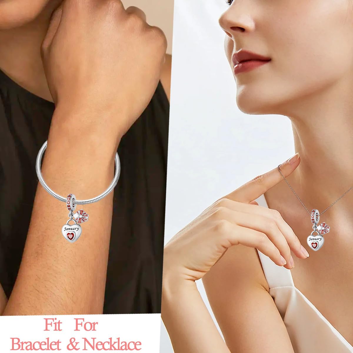 925 Sterling Silver Heart Birthstone Charms for Bracelets and Necklaces Happy Birthday Christmas Women&Mom Jewelry Gifts - Image 3