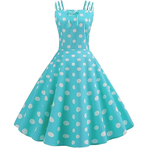 XUEKUN Women's Casual Suspender Square Neck Sleeveless Summer Mini Skirt Polka Dot Print Dress