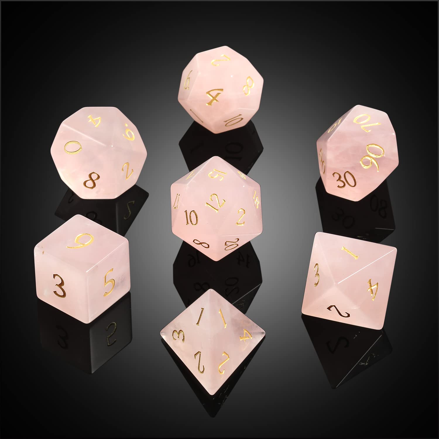 DNDND - Juego de dados de cuarzo rosa para DND, 7 piezas de dados D&D de cristal natural con bonita caja de regalo para juego de mesa Dungeons and Dragon (cuarzo rosa)