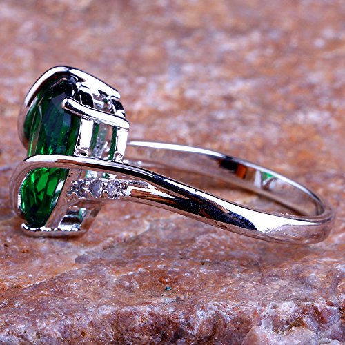925 Sterling Silver Plated Simulated Emerald Quartz Pear Shaped Promise Ring Size 84
