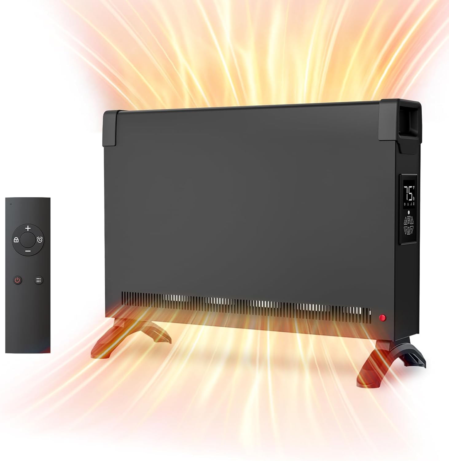 Convection Panel Heater, 1500W Electric Portable Heaters for Indoor Use Large Room Heater with Smart Thermostat, Remote, 24h Timer, Quite Heaters for Bedroom Office, Black Black Panel w/ Remote