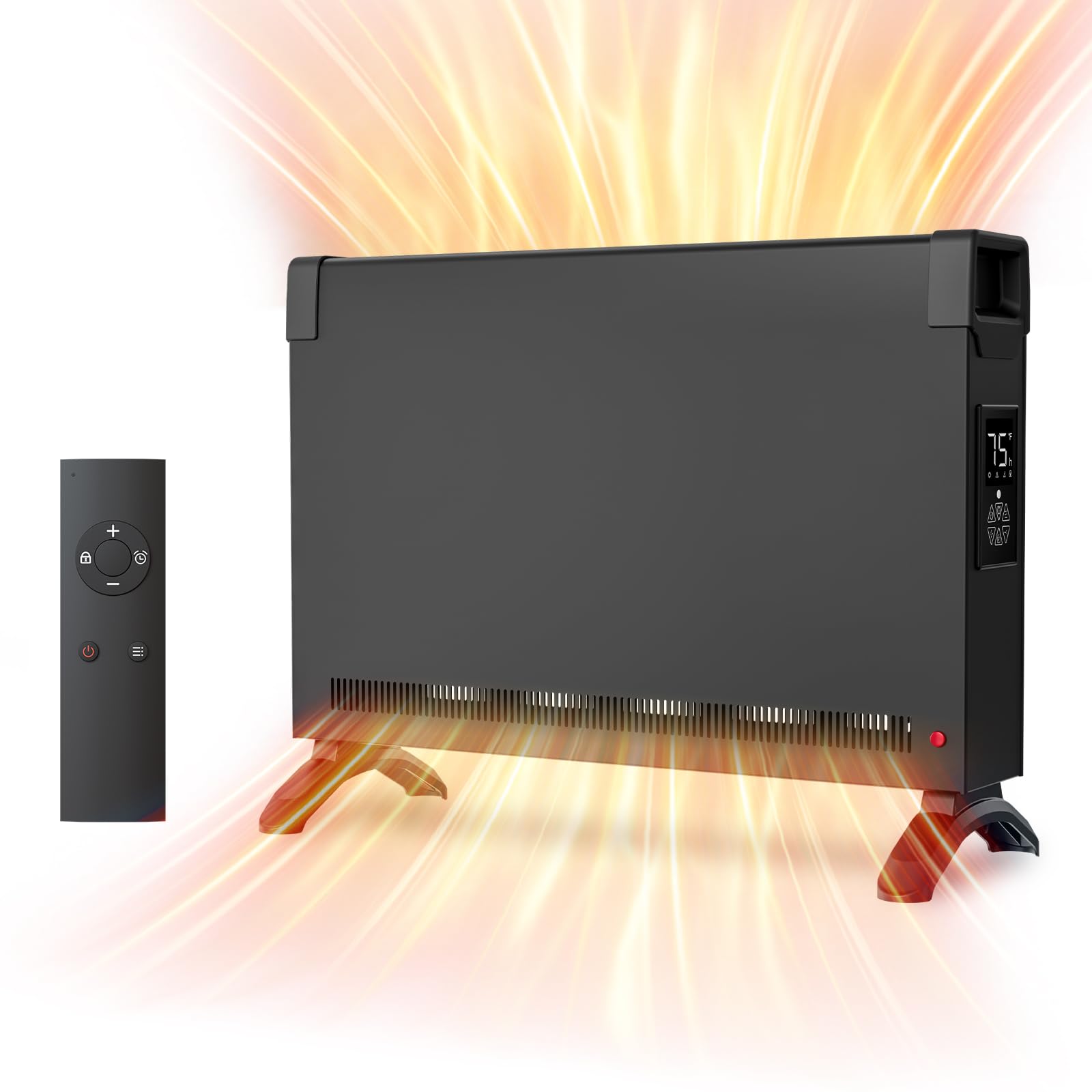 BREEZEHEAT Convection Panel Heater 1500W Energy Efficient Electric Space Heater for Indoor Use w Remote Control Silent Operation