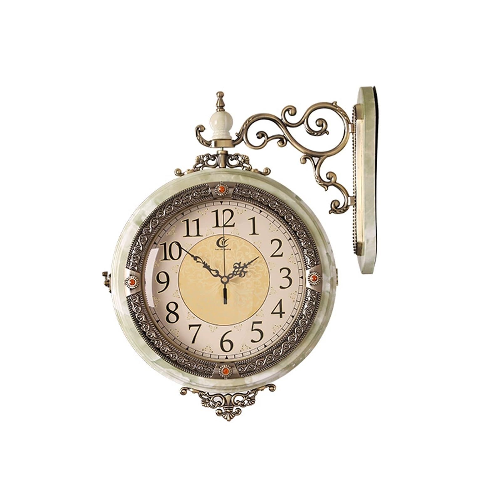 Horloge murale double face vintage marron en métal antique pour cuisine et bureau