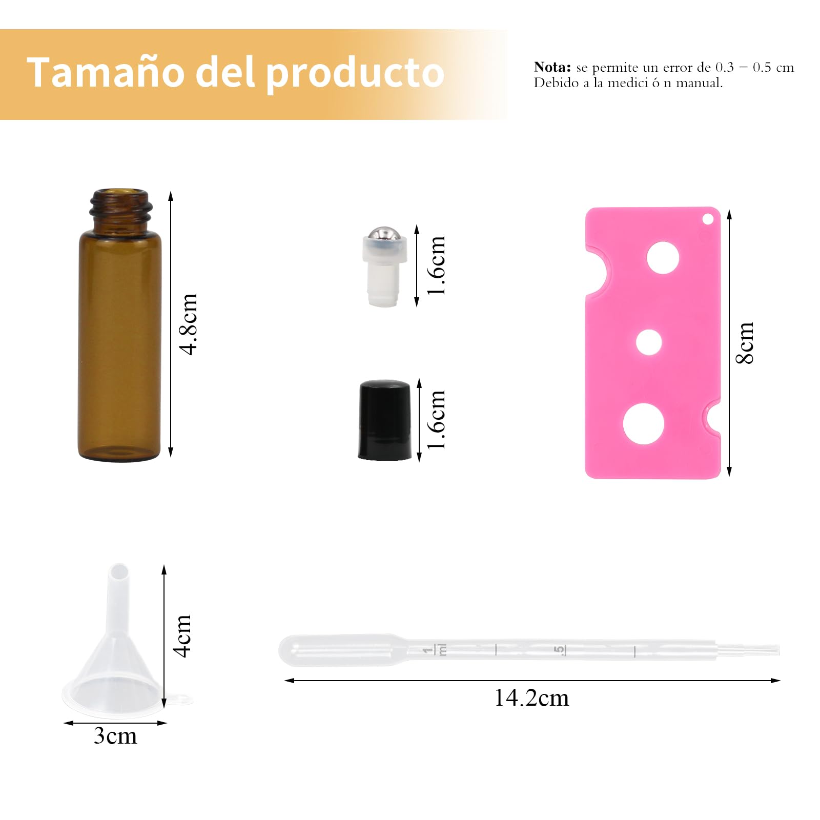 Roll On Aceites Esenciales 5ml Botellas Rollon Cristal Rellenable Perfume Roll on con Bola de Acero Inoxidable 16 pcs