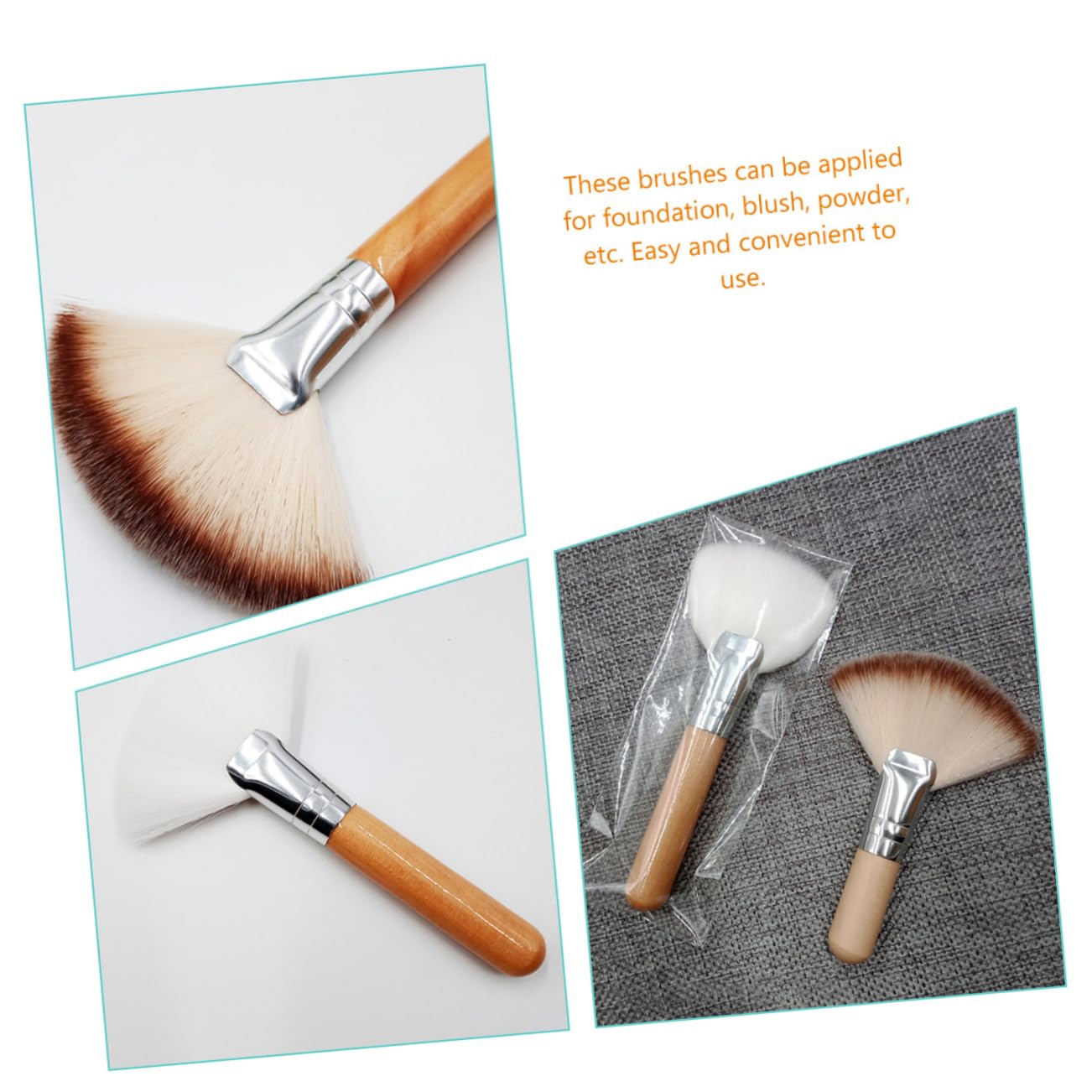 FOMIYES 5 Set Di Pennelli Per Il Trucco A Ventaglio Con Manico Per Applicatore Per Il Trucco Del Viso Per Donne Blush Pennelli A Ventaglio Soffici Manico Comodo 4 Pezzi*5