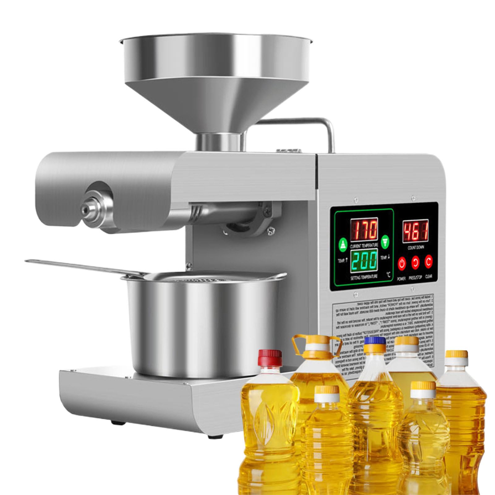 Presse à huile électrique pour graines de lin et noix de cuisine, avec panneau de réglage de la température (50-250 ℃) et vitesse de pressage : 3-5 kg/h et prend en charge le pressage à froid et à c