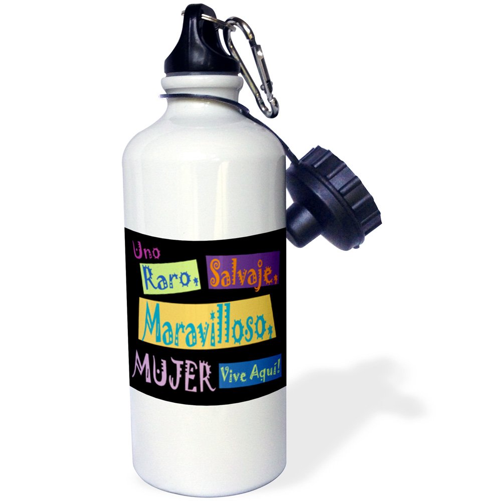 3dRose SPANISH Wild Wacky Woman Sports Water Bottle 21 oz White