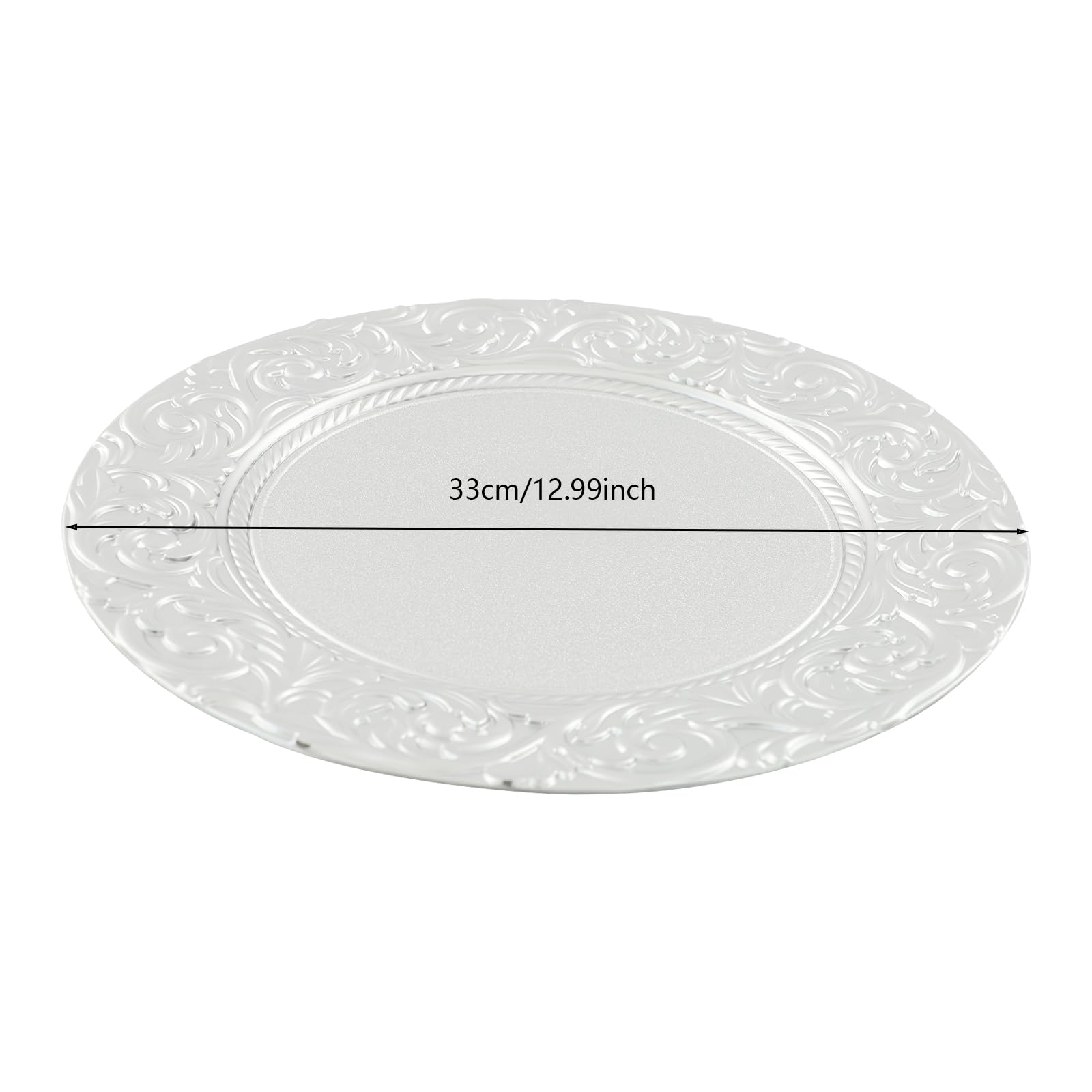 Set di 24 piatti grandi, diametro 33 cm, con bordo decorato, riutilizzabili, per feste, buffet, Natale, matrimoni, catering, grigliate e ristoranti (argento)