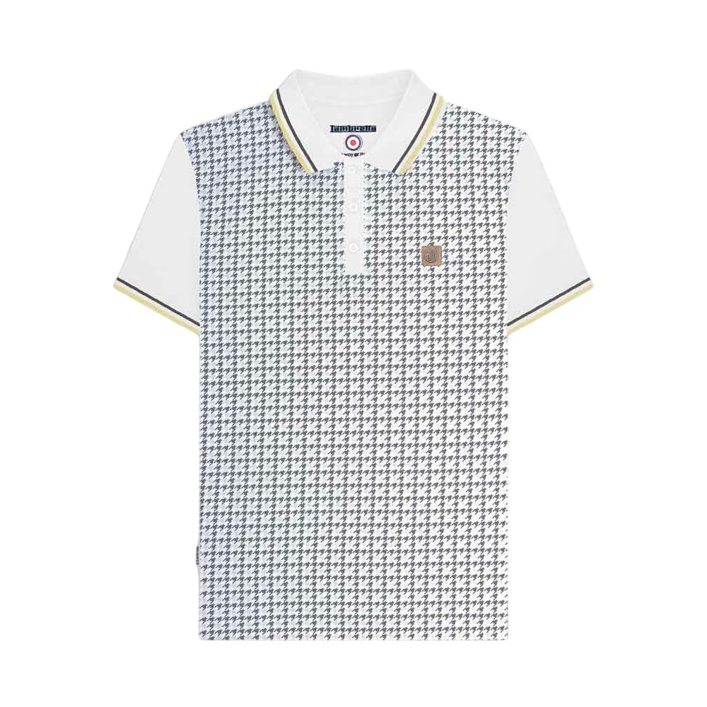 Lambretta Men's White Houndstooth Short Sleeve Polo Shirt (Uk, Alpha, 3XL, Regular, Regular, )